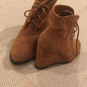 Camel lace up wedge